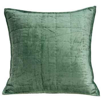 Agua Transitional Green Solid Quilted Pillow Cover With Poly Insert