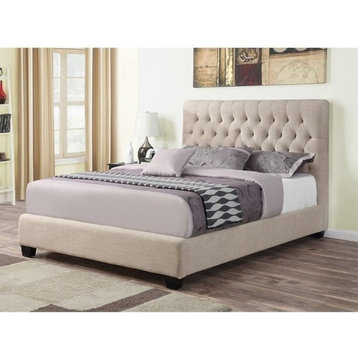 Coaster Chloe Upholstered Tufted Fabric Eastern King Panel Bed in Ivory
