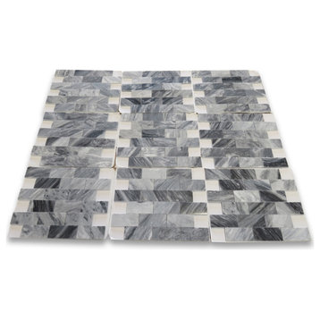 Bardiglio Gray Dark Grey Marble 2x4 Subway Mosaic Floor Tile Honed, 1 sheet
