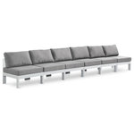 Meridian Furniture - Nizuc Water Resistant Patio Modular Straight Sofa, Gray, 6-Piece: 6 Armless Chair, White Aluminum Frame - Pick and choose your favorites from the Nizuc collection to create a modular seating group the whole gang will enjoy. The sturdy aluminum frame provides dependable support for friends and family as they relax and unwind, and the resilient grey water resistant fabric stands up to the elements without losing its beautiful demeanor, so you can count on it lasting for the long haul. Latches beneath these seating pieces help you easily attach them to one another for convenient setup.