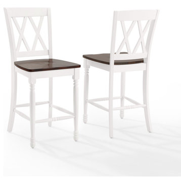 Shelby 2Pc Counter Stool Set Distressed White 2 Stools