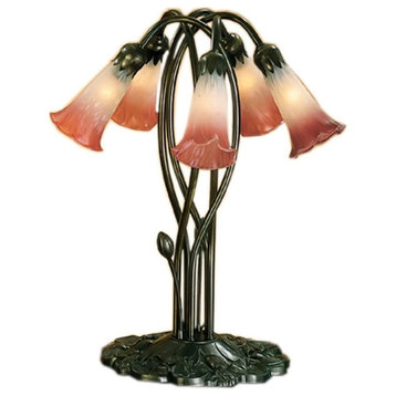 Meyda Lighting 16012 16.5"H Pink/White Pond Lily 5-Light Accent Lamp