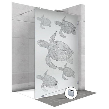 Fixed Glass Shower Screens With Turtle Design, Semi-Private, 35-1/2" X 75"