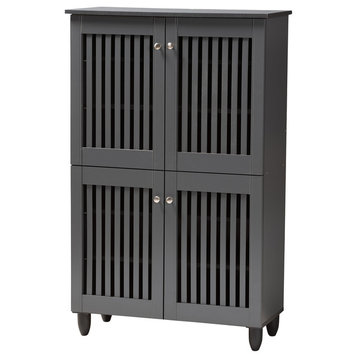 Alvina Contemporary Dark Gray 4-Door Wooden Entryway Shoe Storage Cabinet