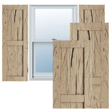 Rustic Two Equal Panel Flat Panel Hand Hewn Faux Wood Shutters (Per Pair)