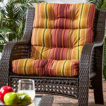 Wicker Woven Chair with Multicolor Stripe Cushion