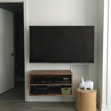 Floating Walnut Console with Tree Stump End Table