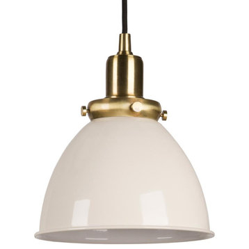 Madison 8 Wide Pendant with Metal Shade in Pearled White/Brass/Pearled White