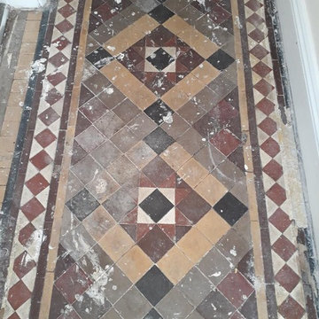 Carpet Covered Victorian Hallway Tiles Restored in Kings Lynn