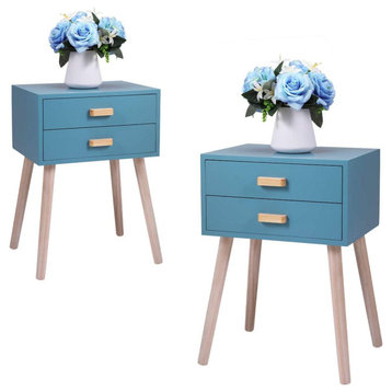 Set of 2 Nightstand 2 Drawers Wood Bedside End Table Storage Cabinet