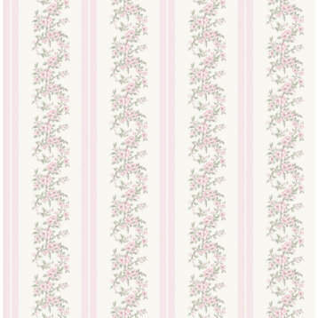 Marigold Wreath Pastel Peach Floral Stripe Wallpaper Bolt