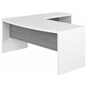 Pemberly Row 72" Modern Engineered Wood Bow Front L-Shaped Desk in Gray/White