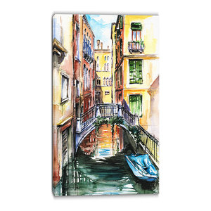 Venice Canal Meeting Bridge Cityscape Throw Pillow Contemporary Decorative Pillows By Design Art Usa