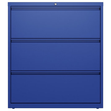 UrbanPro 36" Metal Lateral File Cabinet with 3 Drawers in Classic Blue