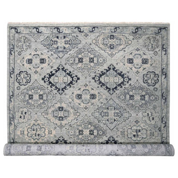 Silver Gray Hand Knotted Anatolian Design Organic Wool Oversized Rug, 12'x17'9"
