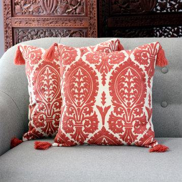 Novica Handmade Deep Rose Harmony Cotton Cushion Covers, Set of 2