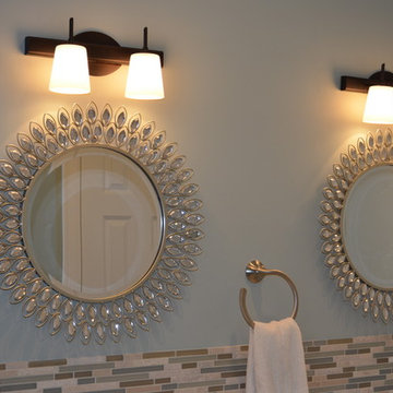 Transitional New Constrn. Guest Bathroom w/ Chocolate Vanity & Spa tile