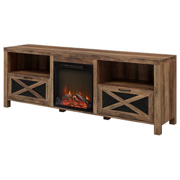 Unique TV Stand, 2 Drop Down Doors With X-Shaped Front and Mesh Accent, Rustic O