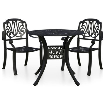 vidaXL Bistro Set Table and Chair Bistro Table 3 Piece Cast Aluminum Black