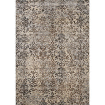 Destiny Collection Beige Brown Gray Damask Rug, 5'3"x7'7"