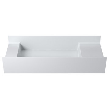 39" Polystone Rectangular Wall Mounted Sink Only, Matte White, No Faucet