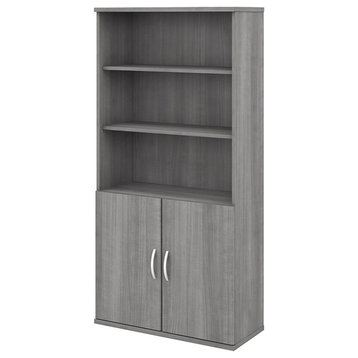 Studio C 5 Shelf Bookcase with Doors in Platinum Gray - Engineered Wood