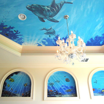Sea Themed Murals in a Master Bathroom, hand-painted by Tom Taylor of Mural Art