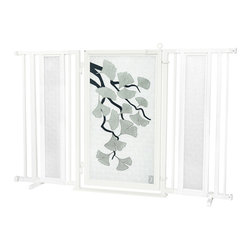 Fusion Gates - Fusion Gate with Ginkgo in Platinum Design, White Pearl, 60"-65" - Dog Gates