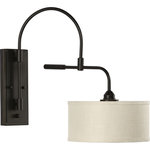 Progress Lighting - Kempsey Collection 1-Light Swing Arm Wall Bracket, Antique Bronze - The contrast of a textured Harvest Linen shade supported by a refined, Antique Bronze wall mount makes the Kempsey one-light wall bracket ideal for providing focused task light in a bedroom, office, den, or living room. The union of the rectangular backplate and smoothed, curved arms will make an eye-pleasing piece in any transitional or farmhouse setting.