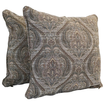 25" Double-Corded Jacquard Chenille Square Floor Pillows, Set of 2, Gray Damask
