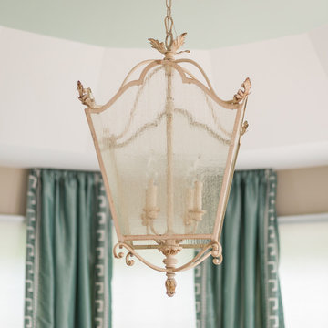 Aqua Greek Key Curtains Master Suite