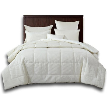 Soft Velvet Eggshell White Warm Plush 3D Pattern Comforter Set Medium Weight, Tw