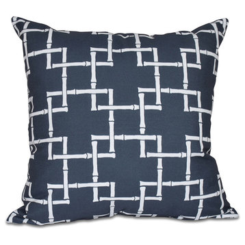 Bamboo 1, Geometric Print Outdoor Pillow, Navy Blue, 20"x20"