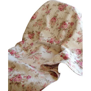 Chic Shabby Spring Rose 100% Cotton Quilted Throw