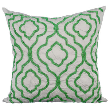 Art Deco 18"x18" Silk Gray Throw Pillow Covers, Creative Green