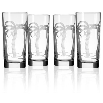 Palm Tree Highball Drinking Glass 15 Ounce, Set of 4