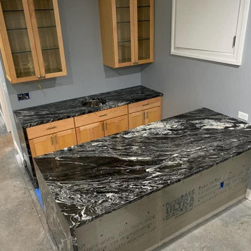 Countertop with Waterfall Leg in Silver Waves