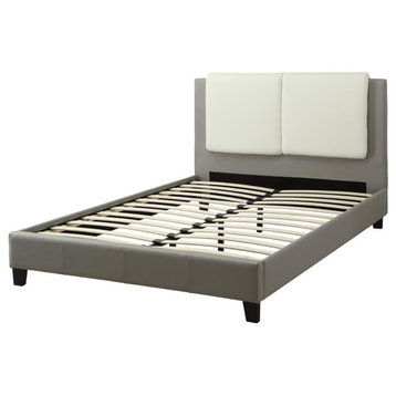 Elegant Wooden E.King Bed With White Pu Head Board, Gray