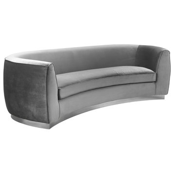 Julian Velvet Upholstered Sofa, Gray, Chrome Base