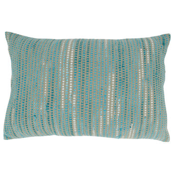 Throw Pillow With Striped Woven Design, 16"x24", Poly Filled
