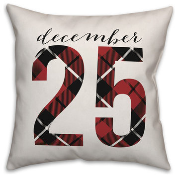 December 25 Farmhouse Plaid 18"x18" Indoor / Outdoor Throw Pillow