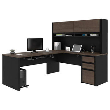 Atlin Designs 5 Piece L Shaped Computer Desk with Hutch in Antigua and Black