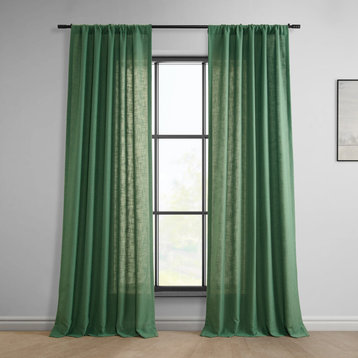 Green Classic Faux Linen Curtain Single Panel, 50W x 84L