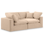 Meridian Furniture - Comfy Upholstered Modular Sofa, Beige, 2-Piece: 2 Corner Chair, Velvet - Give your space a whole new look with this beige Comfy velvet sofa. This handsome sofa fits nicely with other items in the Comfy collection and is a versatile seating option designed for adaptability, comfort and style. Wrapped in rich beige durable velvet upholstery, this sofa offers a plush embrace of overstuffed down feather cushions, carefully crafted to deliver the highest level of comfort. The perfect seat for creating an oasis for relaxation, this sofa has thick foam surrounding its frame for added support and coziness.