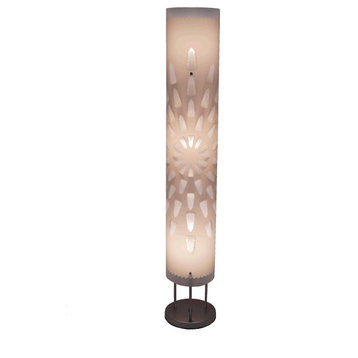 Modern White Column Floor Lamp With Flower Pattern Shade