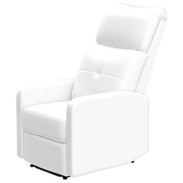 Contemporary Recliner, Faux Leather Upholstered Seat With Tufted Backrest, White