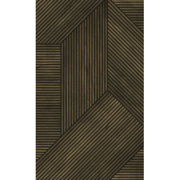 Textured Geometric Wood Panel Style Paste the Wall Wallpaper, Walnut, Double Roll