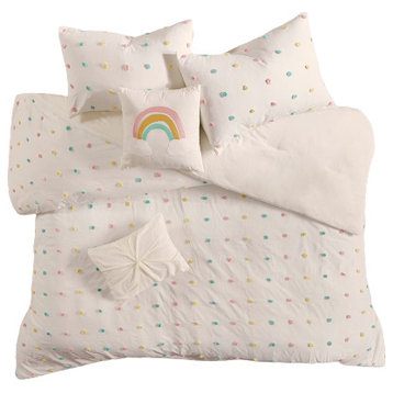 Kids Callie Pom-Pom Rainbow Comforter Set, Pastel Multi Comforter, Full/Queen