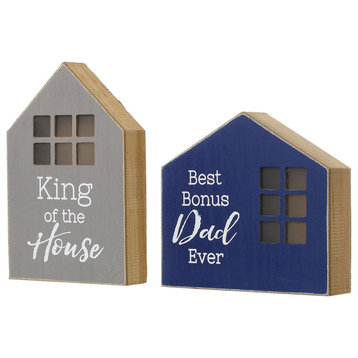 Lighted Father's Day Wooden Table Block Sign, 2-PIece Set