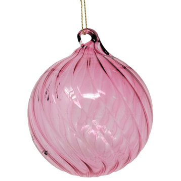 Large Antique Style Pink Glass Twist Ornament, 4", Single